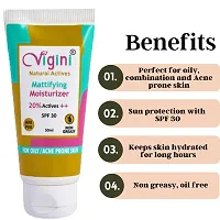 Vigini 20% Actives Oil Free Lightweight Mattifying Moisturizer Acne Prone Skin, Prevents Breakouts, Regulates Sebum, Non Greasy, Hyaluronic Acid Vit C and E Ginger Chamomile SPF 30-thumb3