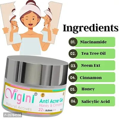 Vigni 22% Actives Anti Acne Face Spot Day Night Cream Gel 50g |Neem Honey Cinnamon Niacinamide Tea Tree Skin Pimples Scars Blackheads Removal Men Women Girl Boys-thumb3