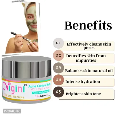 Vigini Anti Acne Oil Control French Clay Face Facial Pack Mask 50g | 2% Salicylic Hyaluronic Acid Green Tea Vitamin Pimples Scars Blemish Blackheads Remover Men Women-thumb3