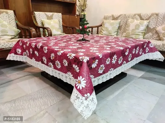 PVC Printed Square Centre Table Cover (Size-48x48 Inch. Square) Design-2 (Red Flower)