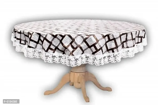 PVC Printed 4 Seater Round Dining Table Cover (Size-60 Inch. Round) Design -6 (Grey Box)