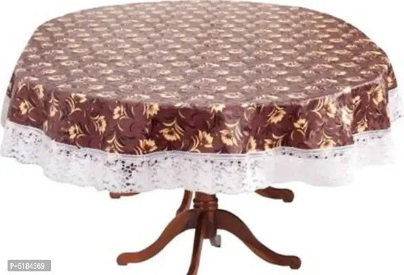 PVC Printed 4 Seater Round Dining Table Cover (Size-60 Inch. Round) Design -7 (Brown Leave)