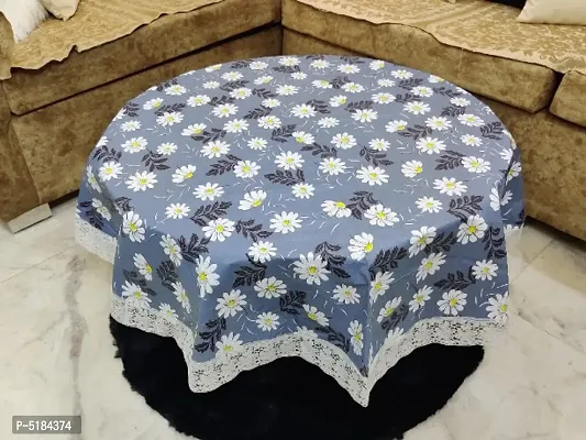 PVC Printed 4 Seater Round Dining Table Cover (Size-60 Inch. Round) Design -4 (Blue Flower)