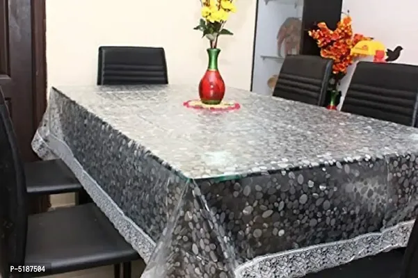 3D PVC Transparent 8 Seater Dining Table Cover with Silver Lace (60x90 Inch. Rectangle)-thumb0