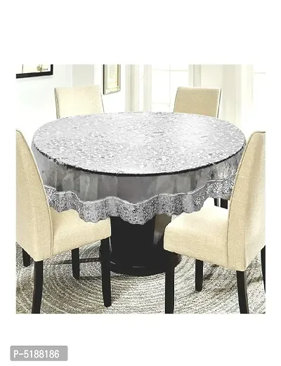 3D PVC Transparent 4 Seater Round Dining Table Cover With Silver Lace (Size- 60 Inch. Round)