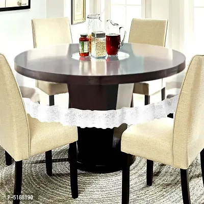 PVC Transparent 4 Seater Round Dining Table Cover With Silver Lace (Size- 60 Inch. Round)