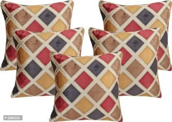 Maddy Space Big Check Square Cushion Cover (Size-12x12 Inch. Square) Set Of 5 Piece (Gold Color)-thumb0