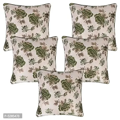Maddy Space Rose Piping Square Cushion Cover (Size-16x16 Inch. Square) Set Of 5 Piece (Green Color)