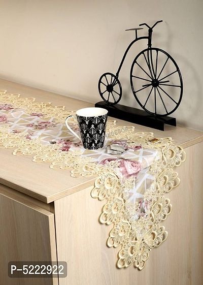 Maddy Space Cotton Printed Lace Dining Table Runner (Size- 70x15 Inch.) Design-2