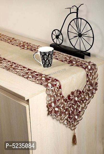 Tissue Cutwork Dining Table Runner (Size-70x15 Inch.) Maroon Color.