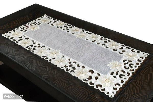 Tissue Cutwork Centre Table Runner (Size-33x15 Inch.) Off White Color.-thumb0