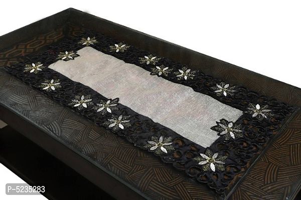 Tissue Cutwork Centre Table Runner (Size-33x15 Inch.) Black Color.