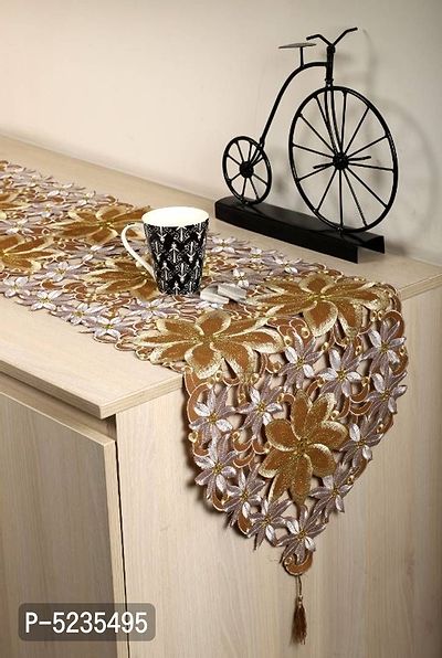 Gold Cutwork Dining Table Runner (Size-70x15 Inch.) Gold Color.