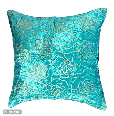 Stylish Turquoise Rose Design Velvet Cushion Covers - Set of 5 Pieces-thumb0