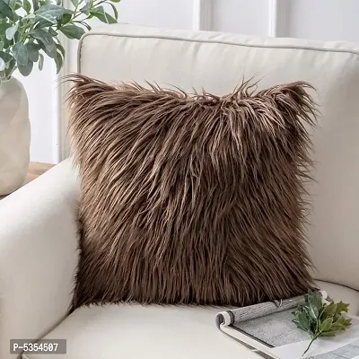 Light Fur Cushion Cover Set of 1 Piece (Size- 12x12 Inches)- Brown Color-thumb0