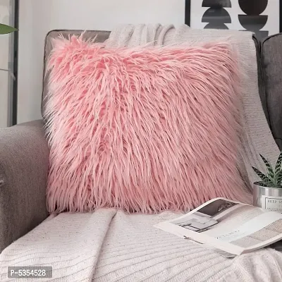 Light Fur Cushion Cover Set of 1 Piece (Size- 12x12 Inches)- Pink Color-thumb0