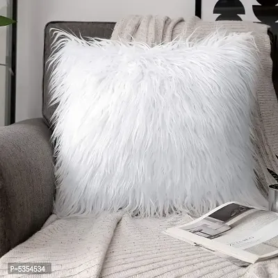 Light Fur Cushion Cover Set of 1 Piece (Size- 12x12 Inches)- White Color-thumb0