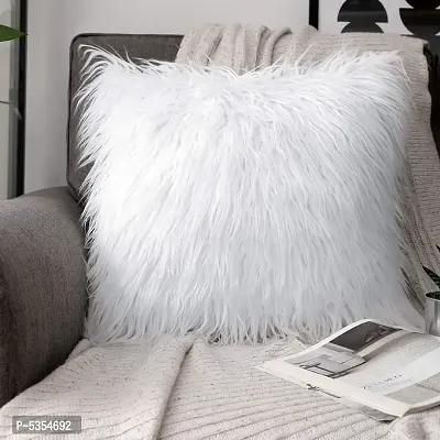 Light Fur Cushion Cover Set of 1 Piece (Size- 16x16 Inches)- White Color-thumb0