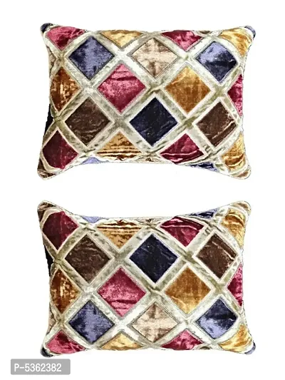 Big Check Design Velvet Cushion Cover (Size-12x18 Inch.) Set Of 1 Piece (Gold Color)-thumb0