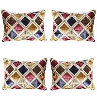 Big Check Design Velvet Cushion Cover (Size-12x18 Inch.) Set Of 1 Piece (Gold Color)-thumb1