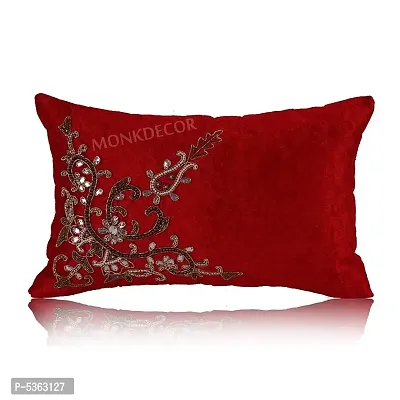 Bow Design Velvet Cushion Cover (Size-12x18 Inch.) Set Of 1 Piece (Maroon Color)-thumb0
