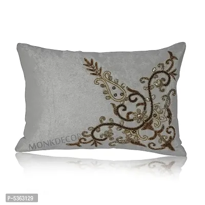 Bow Design Velvet Cushion Cover (Size-12x18 Inch.) Set Of 1 Piece (White Color)