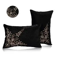 Bow Design Velvet Cushion Cover (Size-12x18 Inch.) Set Of 1 Piece (Black Color)-thumb1