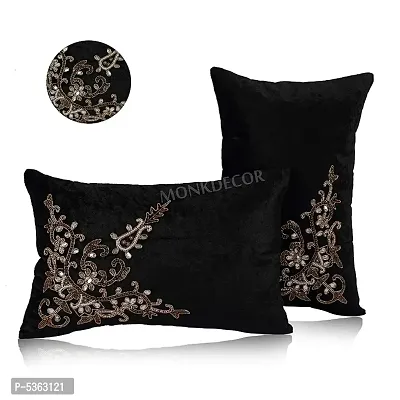 Bow Design Velvet Cushion Cover (Size-12x18 Inch.) Set Of 1 Piece (Black Color)-thumb2