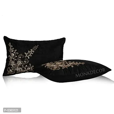Bow Design Velvet Cushion Cover (Size-12x18 Inch.) Set Of 1 Piece (Black Color)-thumb3