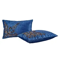 Bow Design Velvet Cushion Cover (Size-12x18 Inch.) Set Of 1 Piece (Blue Color)-thumb1
