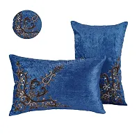Bow Design Velvet Cushion Cover (Size-12x18 Inch.) Set Of 1 Piece (Blue Color)-thumb2