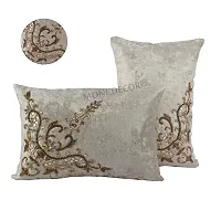 Bow Design Velvet Cushion Cover (Size-12x18 Inch.) Set Of 1 Piece (Cream Color)-thumb1