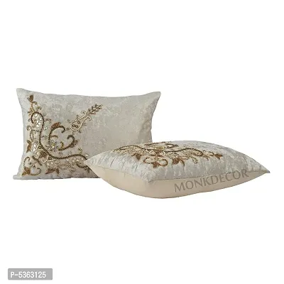 Bow Design Velvet Cushion Cover (Size-12x18 Inch.) Set Of 1 Piece (Cream Color)-thumb3