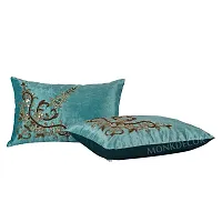 Bow Design Velvet Cushion Cover (Size-12x18 Inch.) Set Of 1 Piece (Firozi Color)-thumb1