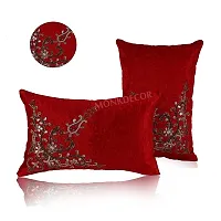 Bow Design Velvet Cushion Cover (Size-12x18 Inch.) Set Of 1 Piece (Maroon Color)-thumb1