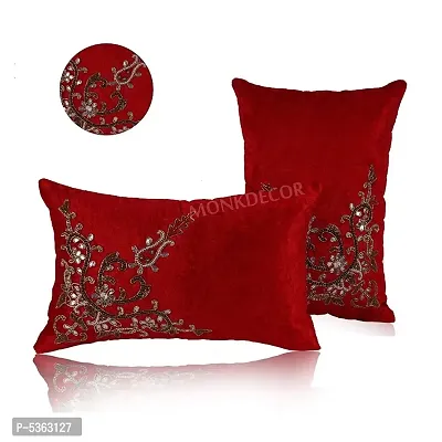 Bow Design Velvet Cushion Cover (Size-12x18 Inch.) Set Of 1 Piece (Maroon Color)-thumb2