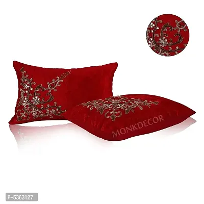 Bow Design Velvet Cushion Cover (Size-12x18 Inch.) Set Of 1 Piece (Maroon Color)-thumb3