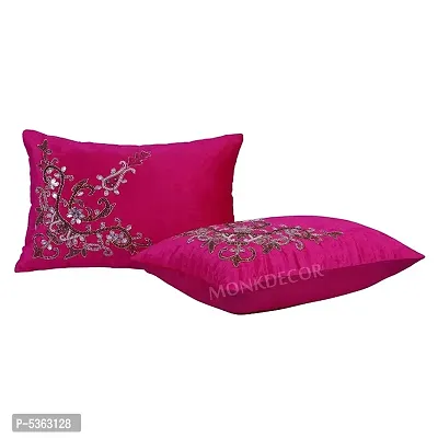 Bow Design Velvet Cushion Cover (Size-12x18 Inch.) Set Of 1 Piece (Pink Color)-thumb2