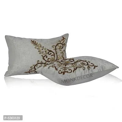 Bow Design Velvet Cushion Cover (Size-12x18 Inch.) Set Of 1 Piece (White Color)-thumb3