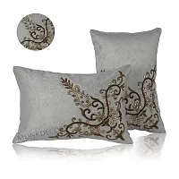 Bow Design Velvet Cushion Cover (Size-12x18 Inch.) Set Of 1 Piece (White Color)-thumb1