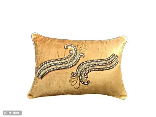 Peacock Neck Design Velvet Cushion Cover (Set of 1 Piece ) Gold color (Size-12x18 Inch.)