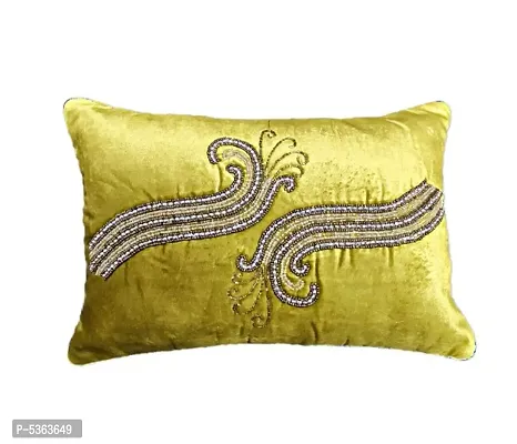 Peacock Neck Design Velvet Cushion Cover (Set of 1 Piece ) Lime Green color (Size-12x18 Inch.)