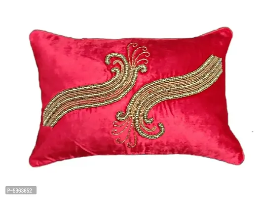 Peacock Neck Design Velvet Cushion Cover (Set of 1 Piece ) Red color (Size-12x18 Inch.)