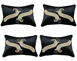 Peacock Neck Design Velvet Cushion Cover (Set of 1 Piece ) Black color (Size-12x18 Inch.)-thumb1