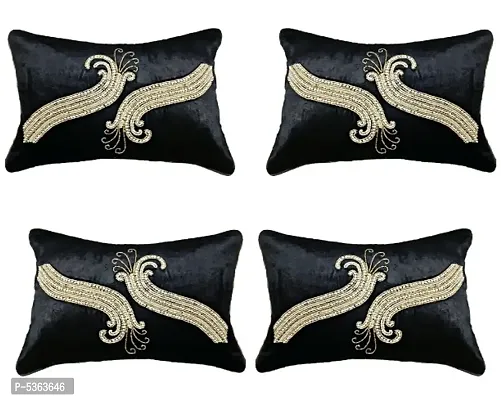 Peacock Neck Design Velvet Cushion Cover (Set of 1 Piece ) Black color (Size-12x18 Inch.)-thumb2