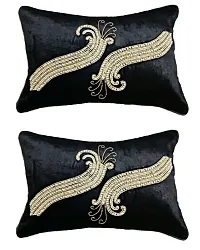 Peacock Neck Design Velvet Cushion Cover (Set of 1 Piece ) Black color (Size-12x18 Inch.)-thumb2