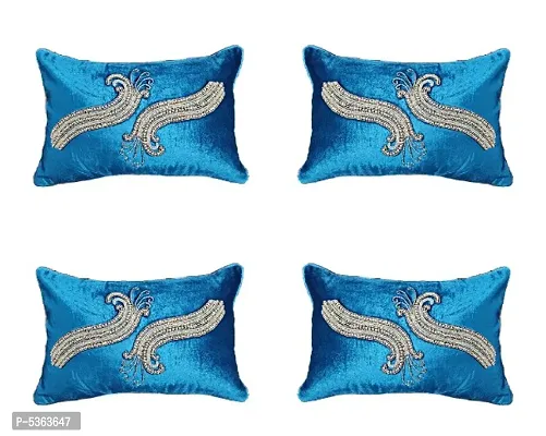 Peacock Neck Design Velvet Cushion Cover (Set of 1 Piece ) Blue color (Size-12x18 Inch.)