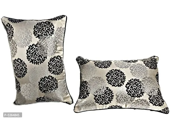 Techno (Round Leave) Design Silk Cushion Cover (Size-12x18 Inch.) Set Of 1 Piece (Black Color)-thumb2