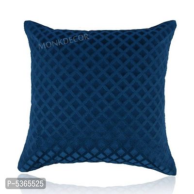 Self Check Design Velvet Cushion Cover (Size-12x12 Inch.) Set Of 5 Piece (Blue Color)