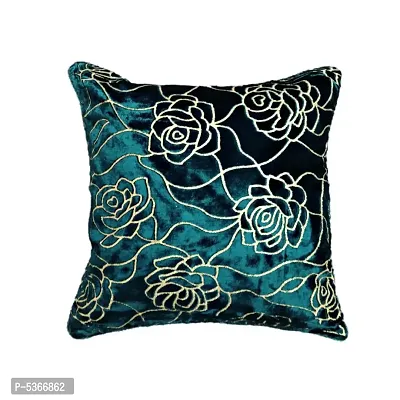 Glitter Rose Design Velvet Cushion Cover (Size-12x12 Inch.) Set Of 5 Piece (Bottle Green Color)-thumb0